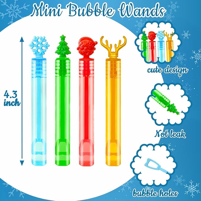 Christmas Party Favors Goodie Bags Stocking Stuffers for Kids 32 Pack, Small Mini Bubbles Wand Toys Gifts for Toddlers, Christmas School Classroom Party Supplies Prizes Treats Trinkets for Students