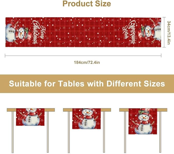 Christmas Table Runner,Christmas Snowman Snowflakes Winter Seasonal Table Cloth Kitchen Dining Table Decoration for Home Party Decor 13x36 Inch