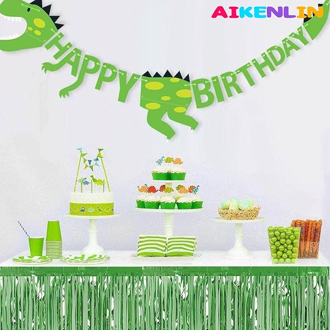 6 Pack 29x108 Inch Metallic Foil Fringe Tinsel Table Skirts Banner for Rectangle Tables Streamer Curtains Backdrop for Wedding, Birthday, Parade Floats, St Patrick Day Party Decoration(Light Green)