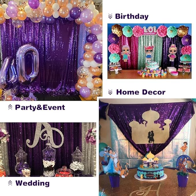 Eternal Beauty Purple Sequin Backdrop, 20x10 Ft Halloween Glitter Background Curtains for Shimmer Photography Party Wedding Birthday Back Drop Decor