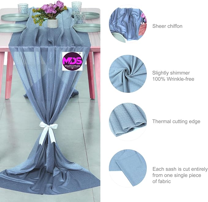 MDS Halloween Chiffon Table Runner - 25 Pack, 29 x 170 Inches, 14ft Each - Sheer Spooky Table Runners for Haunted House Parties, Trick-or-Treat Tables, Witchy Décor, Wedding & Events - Dusty Blue