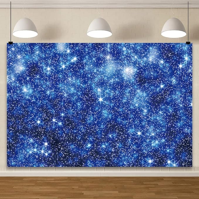 YongFoto Blue Glitter Backdrop 7x5ft Silver Light Spots Navy Blue Sequin Bokeh Photography Background Birthday Bridal Shower Wedding Photography Background Party Banner Decor Portraits Photoshoot