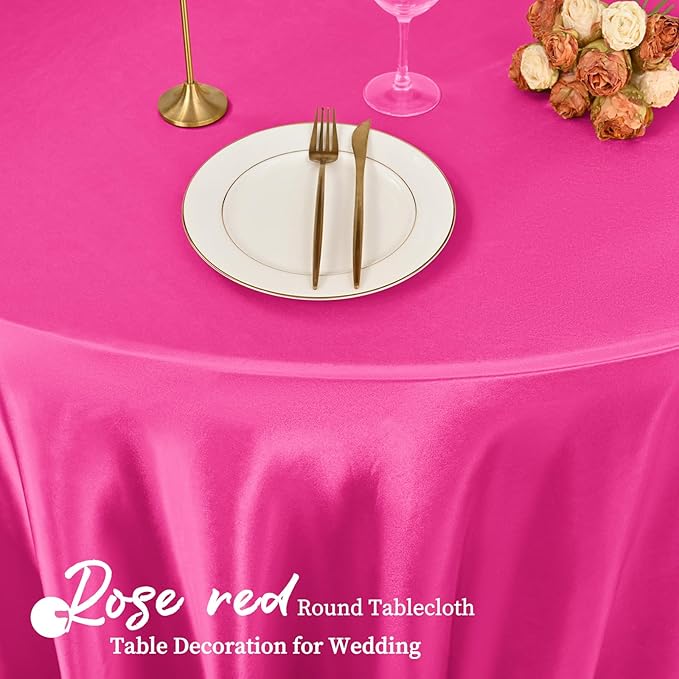 fani 6 Pack 120 Inch Hot Pink Satin Tablecloth - Silky Round Tablecloth Overlay Smooth Fabric Table Cover, Bright Table Decoration for Wedding Party Banquet Events Restaurant Kitchen Dining