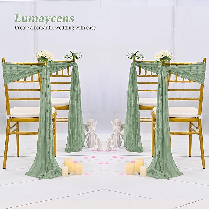 50 PCS Cheesecloth Chair Sashes Bows Wedding Aisle Decorations Chair Ribbon Ties Back Sash for Wedding Party Events Banquet Chair Cover Decoration (Sage Green)