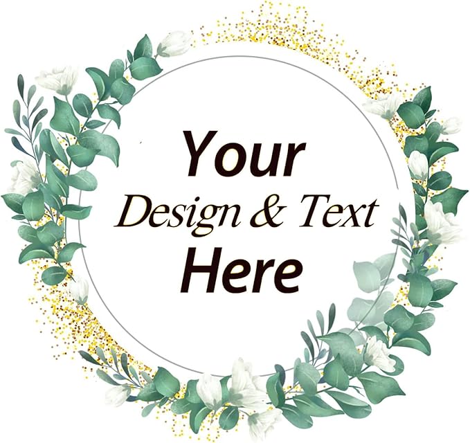 Custom Stickers for Weddings, Birthdays & Businesses - Personalized Labels with Your Logo - Waterproof, Fade and Heat Resistant - Pack of 100-1000 (Wreath V, 3 Inch)