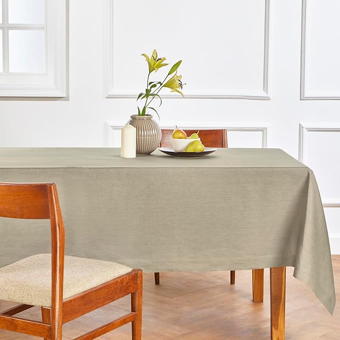Solino Home Linen Tablecloth 60 x 90 Inch - 100% Pure Linen Vintage Khaki Table Cloth for Rectangle Tables - Fete, Machine Washable Tablecloth for Fall, Autumn, Thanksgiving