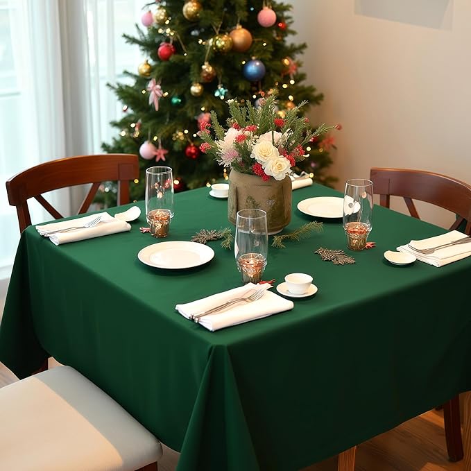 sancua Square Tablecloths 85x85 Inch Hunter Green - Fabric Table Cloth for Square or Round Tables, Washable Polyester Table Cover for Christmas Dinner, Holiday Party, Decorative Display Tables