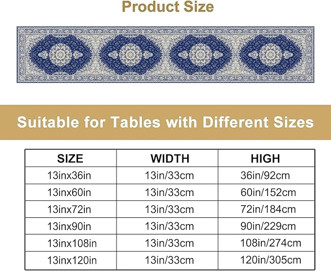 Boho Bohemia Style Dark Blue Table Runner, Country Rustic Farmhouse Magical Abstract Print Pattern for Home Kitchen Table Decor Dining Coffee Room Garden Party Decor 13x72in