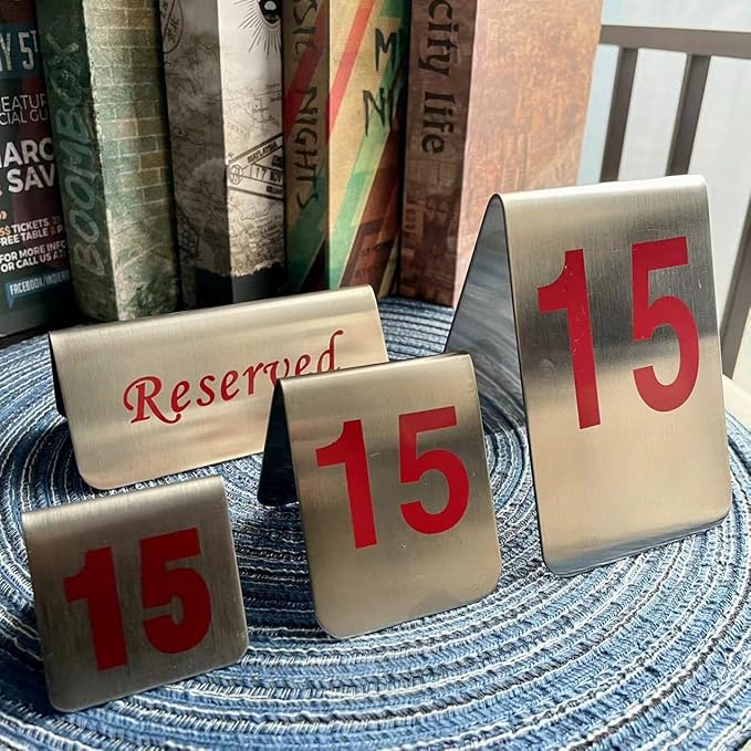 Metal Place Cards Stackable Tent Style Table Numbers,Place Card Holders for TRPG Wedding Party Restaurants Cafes Bars Gatherings Meeting Room Board Games (Red, Large 11-20)