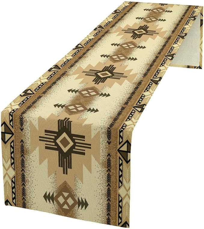 Aztec Table Runner Southwestern Ethnic Style Geometric Navajo Tribe Abstract Pattern Vintage Rustic Table Dinner Table Runner 13x90 Inch