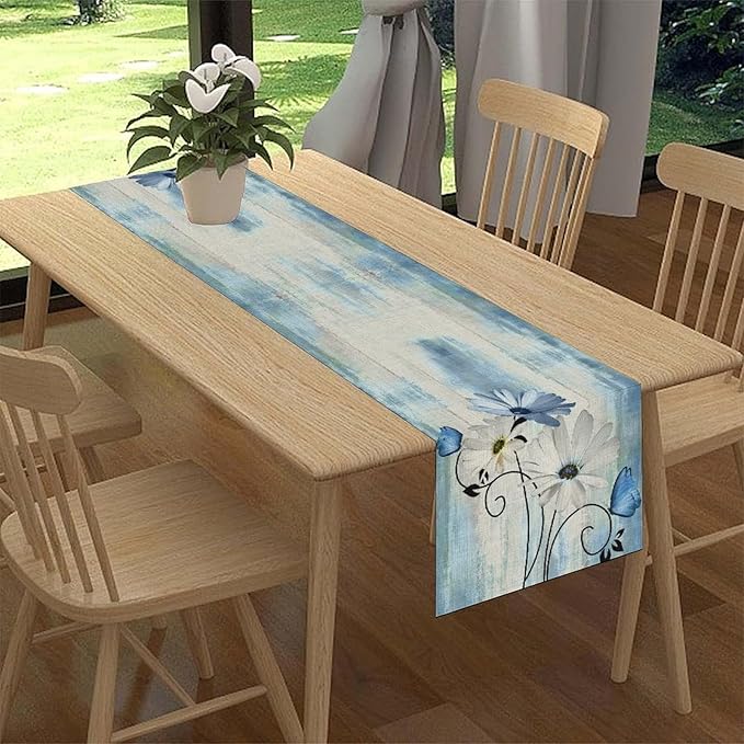 Daisy Table Runner, Spring Floral Seasonal Summer Yellow Flower Rustic Farmhouse Table Center Decor for Home Kitchen Dining Patio Holiday Party Indoor Outdoor Table Decorations, 13"x108" Inch