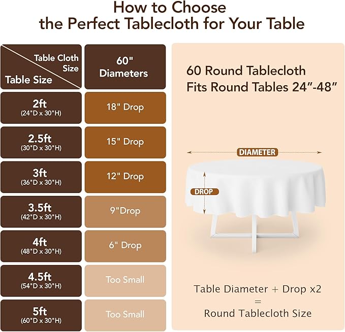 Biscaynebay Fall Tablecloth Textured Fabric Round Tablecloths 60" for Tables diameters from 28" to 48", Fall Gold Thanksgiving Autumn Harvest Water Resistant Table Cover for Kitchen, Dining, Party