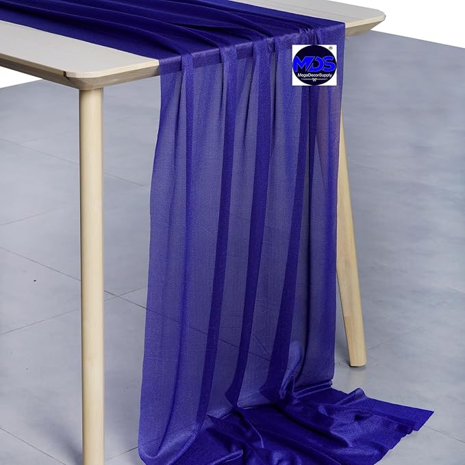 MDS 25 Pack 10ft Chiffon Table Runner 29 x 120 Inches Sheer Wedding Runner Romantic Rustic Table Runner for Wedding Decorations, Birthday Parties, Bridal Shower Party Arch Decor - Royal Blue