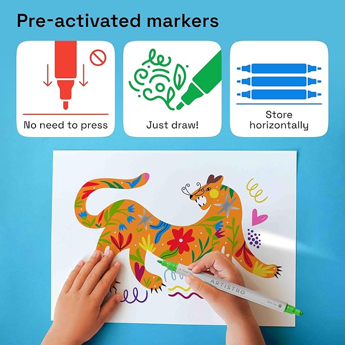 ARTISTRO Vibrant Acrylic Paint Markers for Glass, Rock, Fabric, Wood, Paper, Ceramic, Canvas & More - 12 Dual-Tip Paint Pens (Dot & Fine)