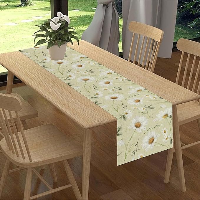 Spring Daisy Table Runner, Farmhouse Seasonal Summer Flower Retro Country Table Center Decor for Home Kitchen Dining Patio Holiday Party Indoor Outdoor Table Decorations, 13"x36" Inch