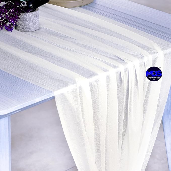 MDS 5 Pack 10ft Chiffon Table Runner 29 x 120 Inches Sheer Wedding Runner Romantic Rustic Table Runner for Wedding Decorations, Birthday Parties, Bridal Shower Party Arch Decor - Ivory