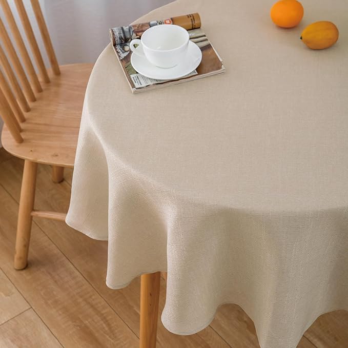 NLMUVW Round Tablecloth 36 Inch - Small Linen Table Cloth Water Resistant Rustic Table Cover for Kitchen Dining Café, Champagne