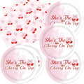 40pcs Cherry Birthday Decorations Bow Cherry Themed Plates and Napkins for Fruit Cherry Theme Birthday Baby Shower Table Decorations,for 20 Guests