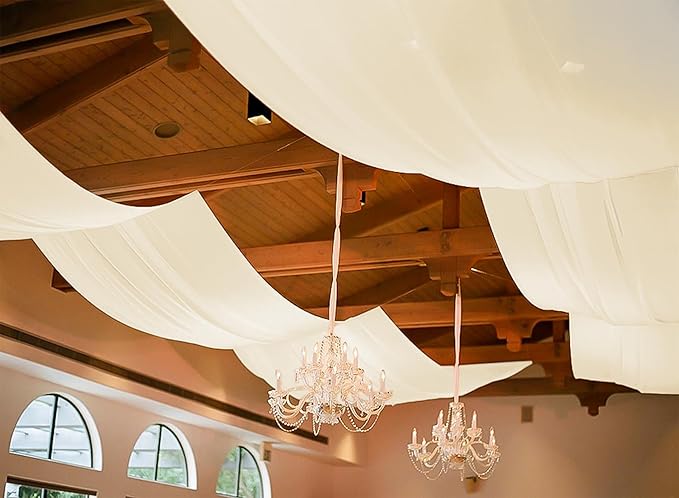 6 Panels Ivory Wedding Drapes, 5ftx20ft Cheesecloth Sheer Fabric Curtain Arch Draping Fabric for Wedding Party Ceremony Stage