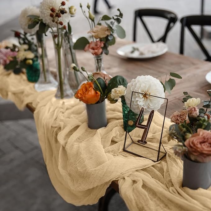 2 Pack Cheesecloth Table Runner 10Ft Christmas Gauze Boho Table Runners for Wedding Decor Bridal Shower Decorations Baby Shower Party(35" x 120")