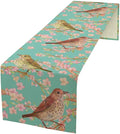 Table Runner with Flowers and Birds, Spring Plant Flowers Table Decoration Linen Table Runner Family Party Party Decorations 13x120 Inches