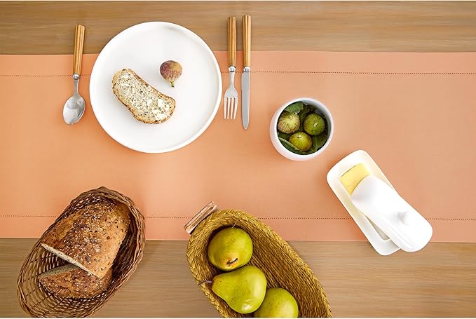 Solino Home Cotton Linen Table Runner 108 Inches Long - Hemstitch Peach Bloom Dining Table Runner 14 x 108 Inch