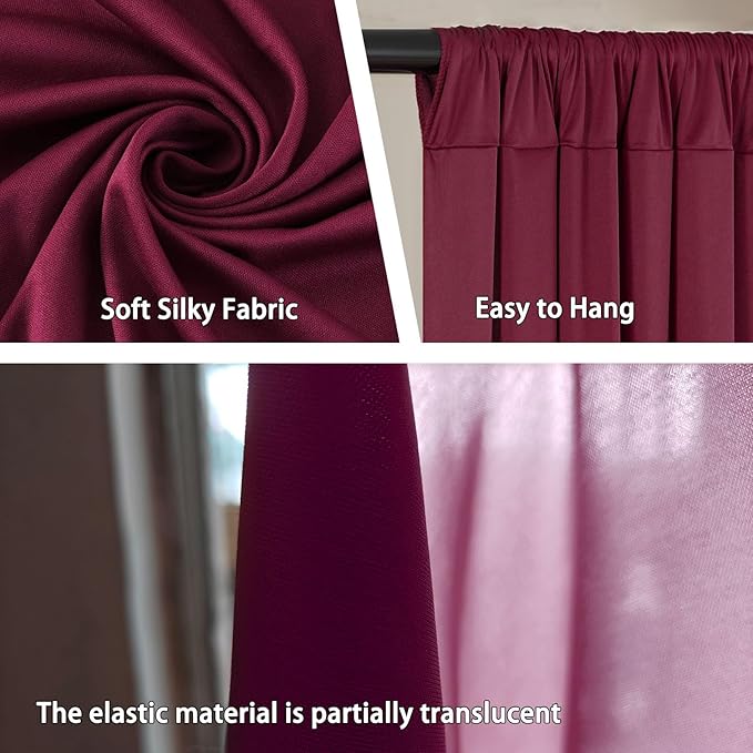 10 x 10 Feet Burgundy Backdrop Curtain for Partie, Background Curtains for Photoshoot, Birthday, Wedding, Halloween, Thanksgiving, Christmas Day, New Year Party Decorations 5Ft x 10Ft, 2 Panels
