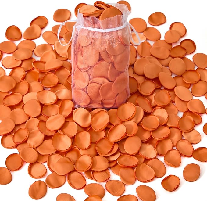 Alecono 𝟰𝟬𝟬𝙋𝙘𝙨 Silk Rose Petals, Faux Orange Flower Petals for Wedding Proposal Flower Girl Basket, Petals Bulk for Dinner Table Centerpieces Party Romantic Night Decoration