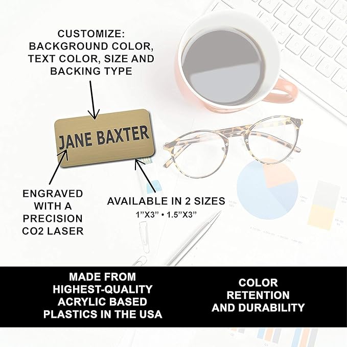 Custom Engraved Name Tag Badges – Personalized Identification with Pin or Magnetic Backing, 1 Inch x 3 Inches, Black/White