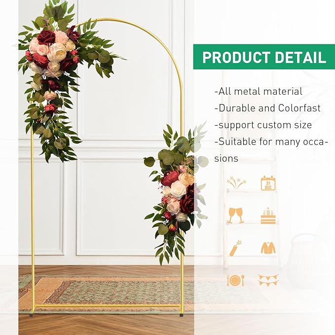 Metal Arch Backdrop Stand and Cover Set, 6.6FT Beige Reusable Spandex Fitted Backdrop Cover and Gold Wedding Arch Frame for Baby Shower, Birthday, Parties Decoration.