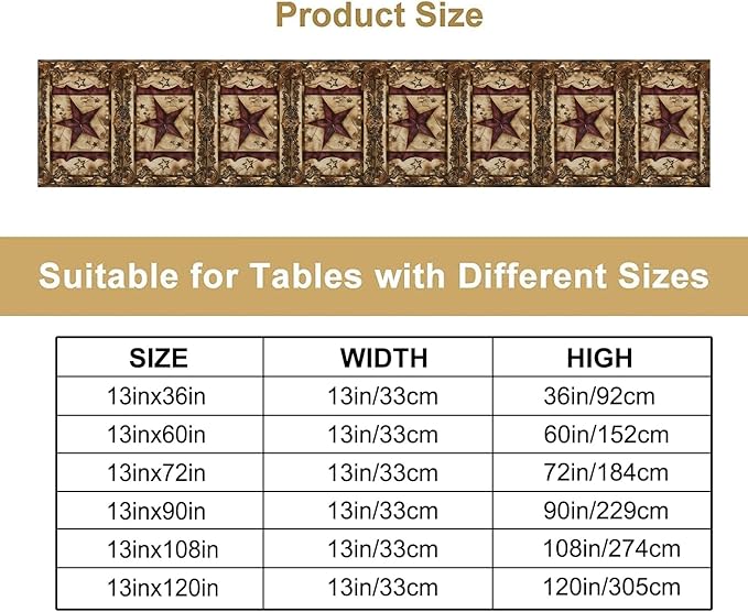 Wild West Table Runner, Rustic Farmhouse Texas Star Vintage Rodeo Cowboy Old Sign Wild West Print Pattern for Home Kitchen Table Decor Dining Coffee Room Garden Party Decor 13x36in