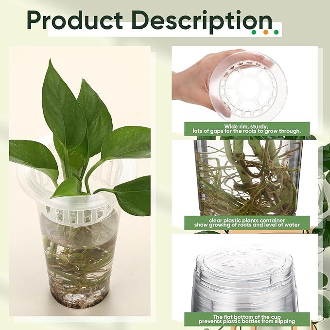 Baderke 35 Pack Plastic Plant Propagation Station Desktop Terrariums Plant Tabletop Vase with Hydroponic Baskets for Indoor Home Office Desktop Decor(4.25'', 4.57'', 5.47'')