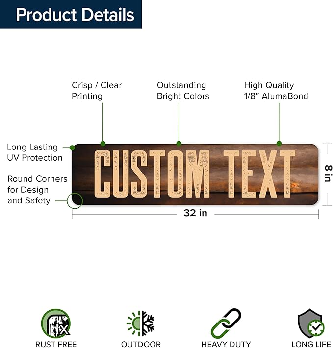Custom Sign, Custom Street Sign, 11 Font Colors, 13 Font Styles, 4 Hole Options, 22 Sizes, 8x32 Inches, Rust Free DiBound, Fade Resistant, Made in USA by My Sign Center (Vintage Wood)