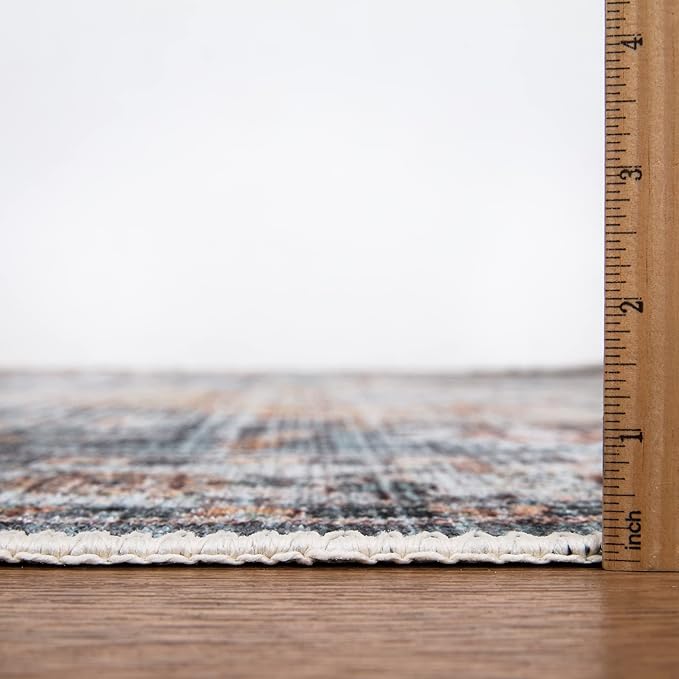 Bloom Rugs Washable Non-Slip 3' x 5' Rug - Teal/Peach Traditional Area Rug for Living Room, Bedroom, Dining Room, and Kitchen - Exact Size: 3' x 5'