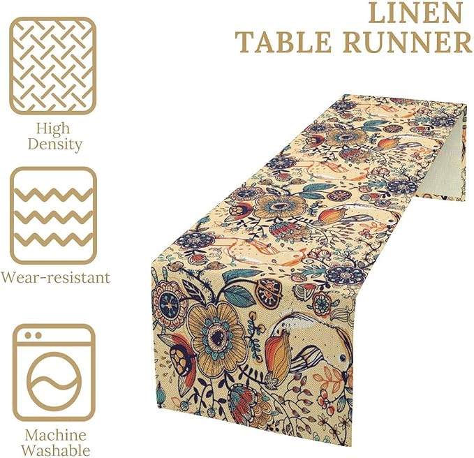 Vintage Paisley Table Runner, Boho Beige Paisley Flower Leaves Print Table Runner for Home Party Patio Indoor Outdoor, 13x70inch