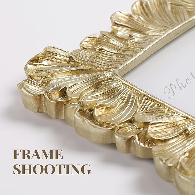 Cuspin Gold Picture Frames 4x4, Vintage Gold Resin Photo Frame Palm Leaves Textured with Glass Front, Elegant Retro Square Frame for Wall and Tabletop Display Home Decor