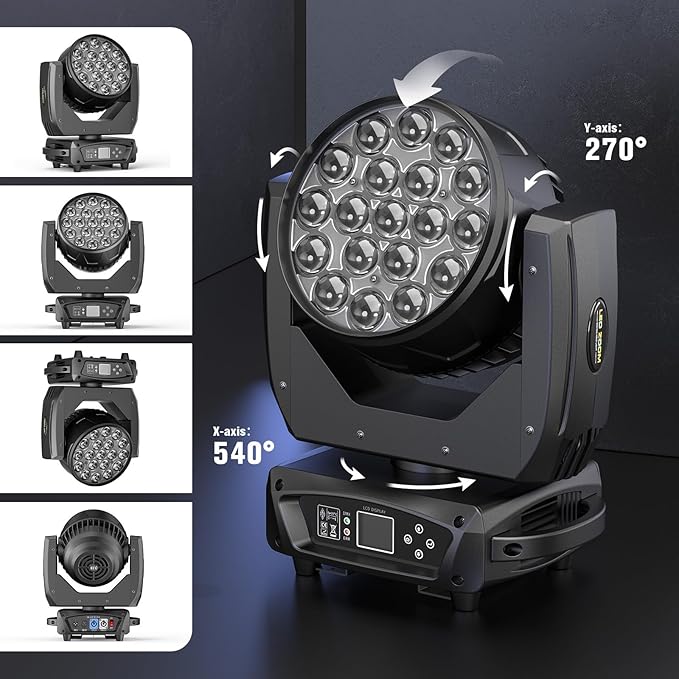19x10W Moving Head Light Focusing/Beam/Wash/Zoom Effect Stage DJ Lights 4-in-1 LED DMX512 & Sound Activated Control for DJ Disco Nightclub KTV Bar Theater Shopping Mall