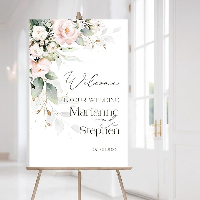 Personalized Wedding Welcome Sign, Flowers Wedding Welcome Sign, Wedding Welcome Sign, Custom Wedding Sign, Welcome To Our Wedding Sign, Flowers Wedding Board, Wedding Decorations Signs # 13