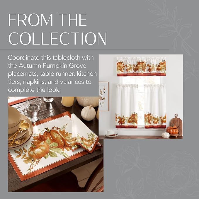 Elrene Home Fashions Autumn Pumpkin Grove Wrinkle Resistant Tablecloth, 60"x144" Rectangle, Multi Color