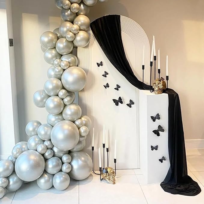 Wokceer Wedding Arch Draping Fabric - 6 Panels, 28.7" x 20FT Black Sheer Drapes for Wedding Ceremony, Birthday Party, Bridal Shower Decoration