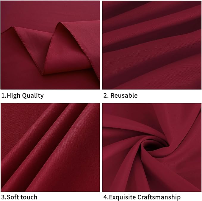 Burgundy 6 Pack Polyester Table Cloth 60 x 126 Inch, Rectangle Tablecloths for 6 Foot Tables Washable Table Cloth for Party Wedding