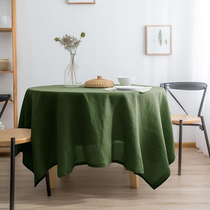 EVERLY 100% Pure Linen Round Tablecloths 70Inch Round Machine Washable Tablecloth for Thanksgiving,Decorative Halloween,Buffet Parties,Picnic,Events,Weddings and Restaurants-Olive Green