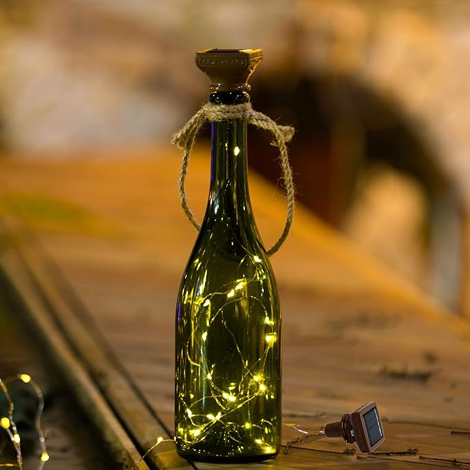 YJFWAL Upgraded 12 Pack Solar Wine Bottle Lights, 20 LEDs Waterproof Copper Light, Bottle Light Fairy Cork String Lights for Yard Patio Decor, DIY Birthday Gift for Mom Grandma Girlfriend(Warm White)