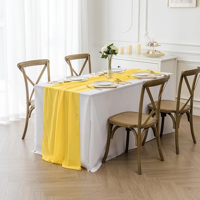 12Pack 9ft Chiffon Table Runner 14x108 Inch Sheer Romantic Table Runner for Wedding Birthday Party Bridal Shower Outdoor Decoration -Yellow
