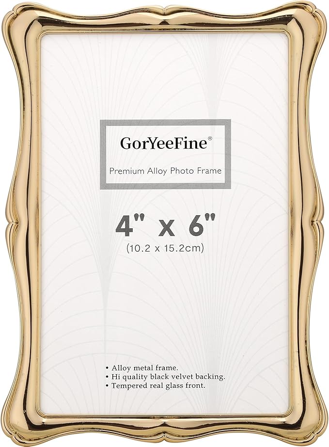 4 x 6'' Premium Alloy Gold Photo Frame - High-End Décor Picture Frames 6x4'' with Velvet Backing,Hi End Décor Metal Frames