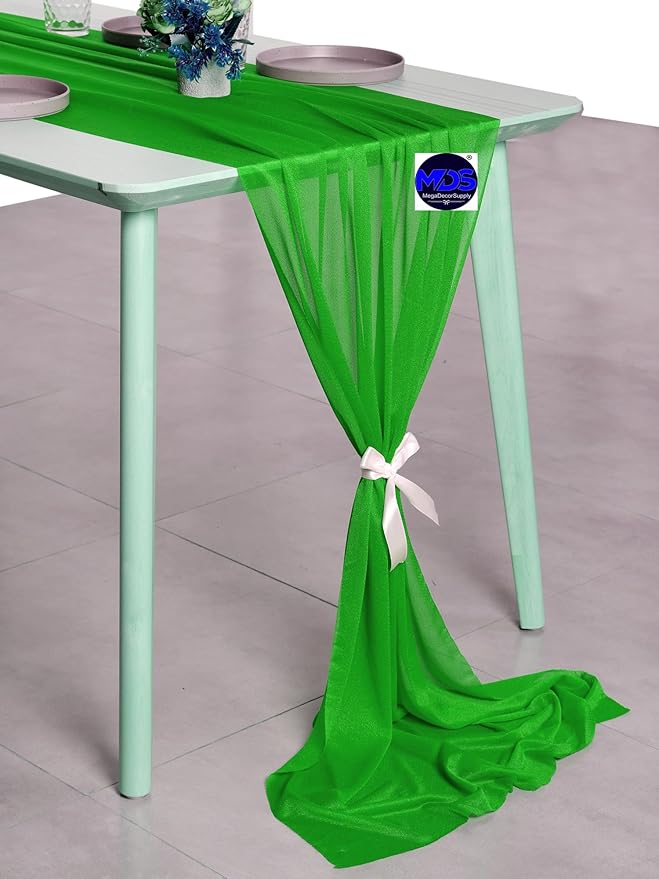MDS Halloween Chiffon Table Runner - 12 Pack, 29 x 170 Inches, 14ft Each - Sheer Spooky Table Runners for Haunted House Parties, Trick-or-Treat Tables, Witchy Décor, Wedding & Events - Green