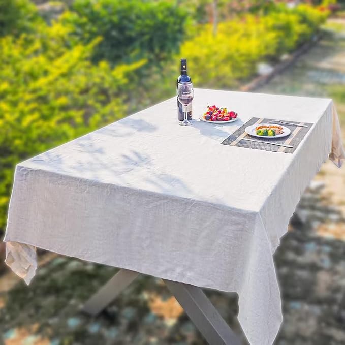 Linen Tablecloth 100% Pure Linen Table Cloth for Rectangle Tables Machine Washable Dining Fall Tablecloth