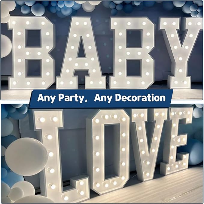 Marquee Letters 3 Feet Tall Large Light Up Letters Baby Shower Decorations Wedding Engagement Happy birthday White Party Decorations Big Cardboard Backdrop B