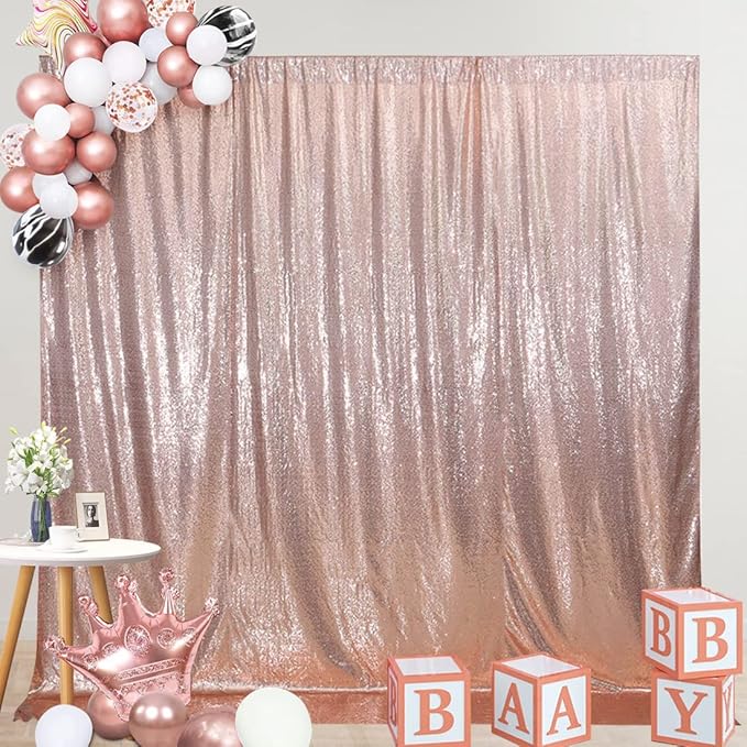 SquarePie Sequin Backdrop Curtain Not See Through Thick Background for Party 4FT x 8FT Rose Gold