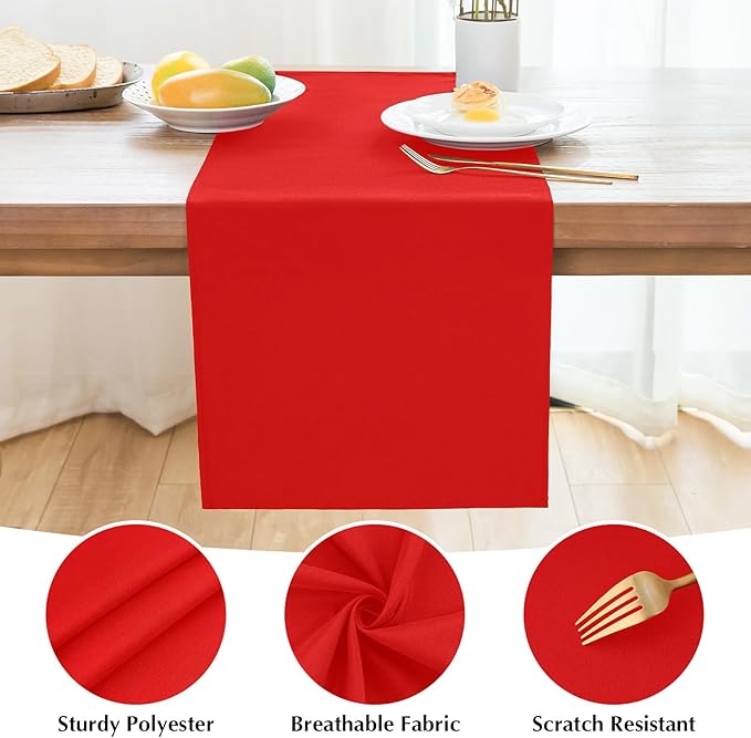 2 Pack Red Small Short Table Runner 12 x 36 Inch Solid Color Runners Coffee Table Dresser for Daily Party Home Decoration